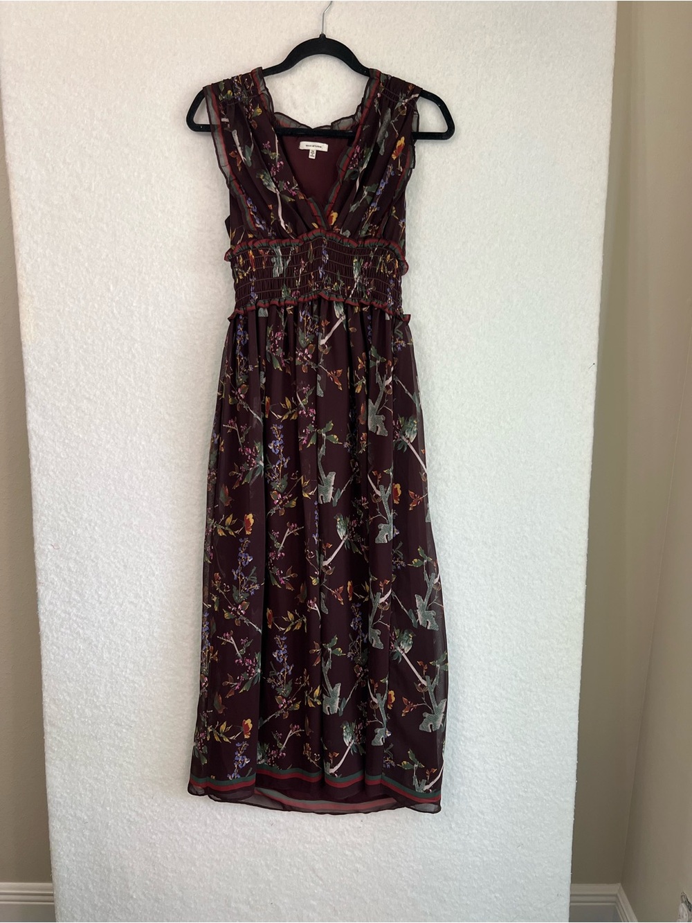 Max Studio Sleeveless Floral Midi Dress in Burgundy